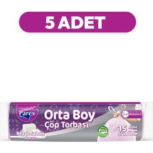 Parex Büzgülü 15'li Çöp Torbası Beyaz Sabun Kokulu Orta Boy 55 x 60 cm Beşli Paket
