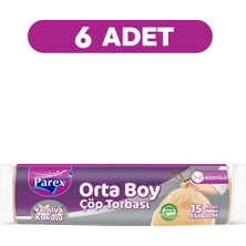 Parex Büzgülü Çöp Torbası Vanilya Kokulu Orta Boy 15'li 55 x 60 cm Altılı Paket