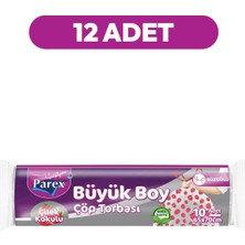 Parex Premium 10'lu Büzgülü Çöp Torbası Çilek Kokulu Büyük Boy 65 x 70 cm Onikili Paket