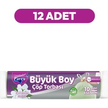 Parex Büzgülü 10'lu Çöp Torbası Yasemin Kokulu Büyük Boy 65 x 70 cm Onikili Paket