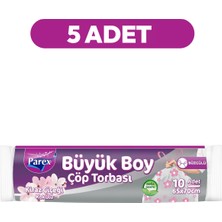 Parex Büzgülü 10'lu Çöp Torbası Kiraz Çiçeği Kokulu Büyük Boy 65 x 70 cm Beşli Paket