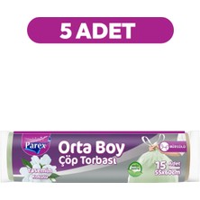 Parex Büzgülü Çöp Torbası Yasemin Kokulu 15'li Orta Boy 55 x 60 cm Beşli Paket