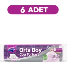 Parex Büzgülü 15'li Çöp Torbası Beyaz Sabun Kokulu Orta Boy 55 x 60 cm Altılı Paket