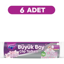 Parex Büzgülü 10'lu Çöp Torbası Kiraz Çiçeği Kokulu Büyük Boy 65 x 70 cm Altılı Paket