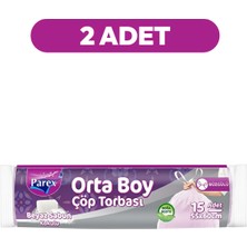 Parex Büzgülü 15'li Çöp Torbası Beyaz Sabun Kokulu Orta Boy 55 x 60 cm İkili Paket