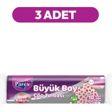 Parex Premium 10'lu Büzgülü Çöp Torbası Çilek Kokulu Büyük Boy 65 x 70 cm Üçlü Paket