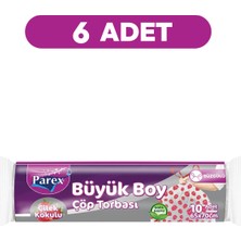 Parex Premium 10'lu Büzgülü Çöp Torbası Çilek Kokulu Büyük Boy 65 x 70 cm Altılı Paket