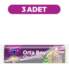 Parex Premium Büzgülü Çöp Torbası Limon Kokulu 15'li Orta Boy 55 x 60 cm Üçlü Paket
