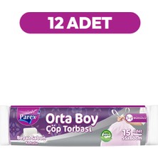 Parex Büzgülü 15'li Çöp Torbası Beyaz Sabun Kokulu Orta Boy 55 x 60 cm Onikili Paket