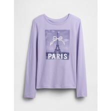 Gap Kız Çocuk Lila Grafik Baskılı T-Shirt