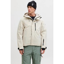Jack & Jones Erkek Jjalpes Kapüşonlu Su ve Rüzgar Geçirmez Mont 12284649 Taş