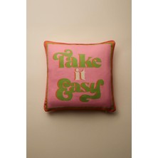 Vanilla Home Take It Easy Baskılı Biye Detaylı Kırlent Kılıfı
