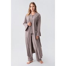 Artış Collection Kadın Uzun Kollu Düğmeli Esnek Pamuklu Sabahlık Pijama Takımı 23112