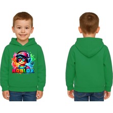Sedirli Unisex Roblox Baskılı Çocuk Swaetshirt  Baskılı Kapüşonlu 3 Iplik Şardonlu
