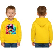 Sedirli Unisex Roblox Baskılı Çocuk Swaetshirt  Baskılı Kapüşonlu 3 Iplik Şardonlu