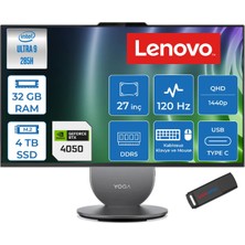 Lenovo Yoga Aıo Core Ultra 9 285H 5.4ghz 32GB 4tb SSD 6GB/RTX4050 27" Qhd (2560X1440) IPS 400NITS 120hz Freedos All In One Bilgisayar 27AIH1050F12 + Zettausb