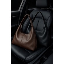 Adelina Bags Kadın 2'li Çanta Paketi Siyah ve Acı Kahverengi Salaş Yumuşak Dokulu Büyük Boy Omuz ve Tote Çanta