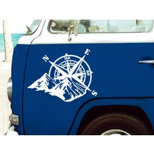 Sticker Dizayn Pusula ve Dağ Sticker - 4x4 Off Road Pickup - Araba Oto Motosiklet Karavan Sticker 00268