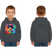 Sedirli Unisex Roblox Baskılı Çocuk Swaetshirt  Baskılı Kapüşonlu 3 Iplik Şardonlu
