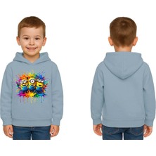 Sedirli Unisex Mınıons Baskılı Çocuk Swaetshirt  Baskılı Kapüşonlu 3 Iplik Şardonlu