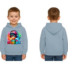 Sedirli Unisex Roblox Baskılı Çocuk Swaetshirt  Baskılı Kapüşonlu 3 Iplik Şardonlu