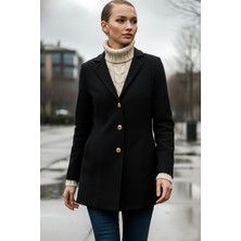 Barbora Tasarım Yaka Şık Üç Düğme Kaşe Siyah Kaban
