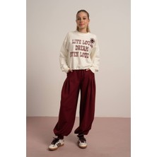 Loco Loco 09-15 Yaş Arası Kız Çocuk 2 Iplik Lastik Paça Pantolon - Bordo