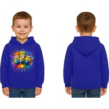 Sedirli Unisex Mınıons Baskılı Çocuk Swaetshirt  Baskılı Kapüşonlu 3 Iplik Şardonlu