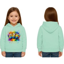 Sedirli Unisex Mınıons Baskılı Çocuk Swaetshirt  Baskılı Kapüşonlu 3 Iplik Şardonlu