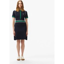 Lacoste Kadın Classic Fit Kısa Kollu Polo Yaka Renk Bloklu Lacivert Elbise