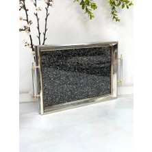 Kosava Dikdörtgen Lüx Tepsi Simli Gümüş Çerçeveli  45/31 Cm