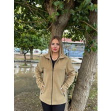 ARZ Kadın Önü Fermuarlı Cepli Camel Renk Polar Ceket