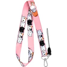 Sevimli Kedi Temalı Pembe Boyun Askı Ipi (A99)