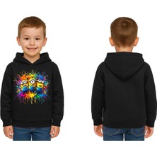 Sedirli Unisex Mınıons Baskılı Çocuk Swaetshirt  Baskılı Kapüşonlu 3 Iplik Şardonlu