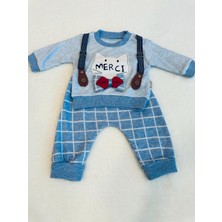 Alinna Erkek Bebek Ikili Takım Kedi Baskılı Papyonlu Askılı %100 Pamuk