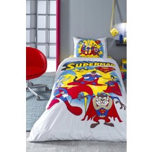 Özdilek Lisanslı Fitted Çarşaflı Tek Kişilik Çocuk Nevresim Takımı-Looney Tunes Superman Sarı