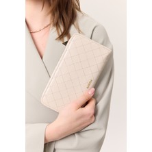 Manuka Kapitone Fermuarlı Geniş Cüzdan Bej