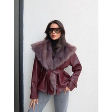 Esra Helvacı Kürk Yaka Kuşaklı Deri Ceket