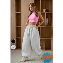 BSBSPOR Kalın Kışlık Bol Tarz Eşofman Altı Şardonlu Kadın Erkek Gri / Siyah