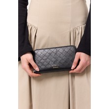 Manuka Kapitone Fermuarlı Geniş Cüzdan Siyah