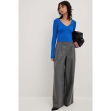 Rooted Kadın V Yaka Uzun Kol T-Shirt & Bluz ,fitilli Kaşkorse Kumaş