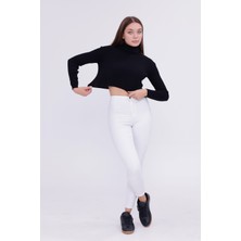 Happinice Kadın Siyah Boğazlı Örgü Desen Triko Kazak