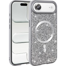 Case 4u Apple iPhone 17 Air Kılıf Pırlanta Tasarımlı M-Safe Şarj Özellikli  Mozaik Silikon Kapak Titanyum Gri