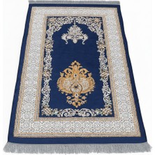 Tesbihname Kişiye Özel Nakış Işlemeli Çiçek Desenli Kendinden Saçaklı Lacivert Renk Hediyelik Seccade