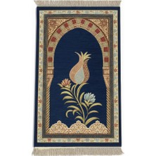 Tesbihname Kişiye Özel Nakış Işlemeli Lale Motifli Astarlı Saçaklı Lacivert Renk Hediyelik Seccade