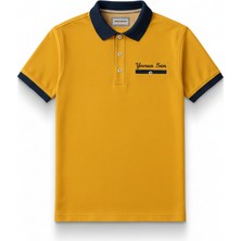 Tesbihname Kişiye Özel Nakışlı Kısa Kollu Triko Yaka Premium Koyu Sarı Tişört M