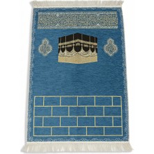 Tesbihname Kişiye Özel Nakış Işlemeli Kabe Motifli Saçaklı Mavi Renk Hediyelik Seccade