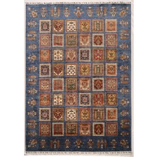 El Dokuma Afgan Halı Yün Ayna Desenli Mavi Kök Boya