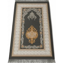 Tesbihname Kişiye Özel Nakış Işlemeli Çiçek Desenli Kendinden Saçaklı Gri Renk Hediyelik Seccade