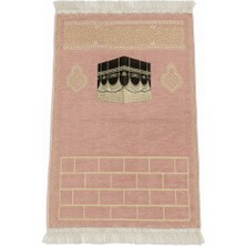 Tesbihname Kişiye Özel Nakış Işlemeli Kabe Motifli Saçaklı Pembe Renk Hediyelik Seccade